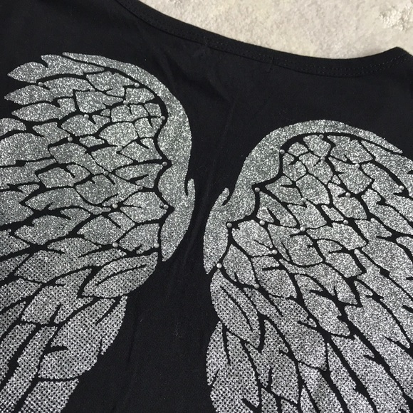 GUESS Black Short Sleeve Rhinestone Wing Tee - Picture 3 of 4